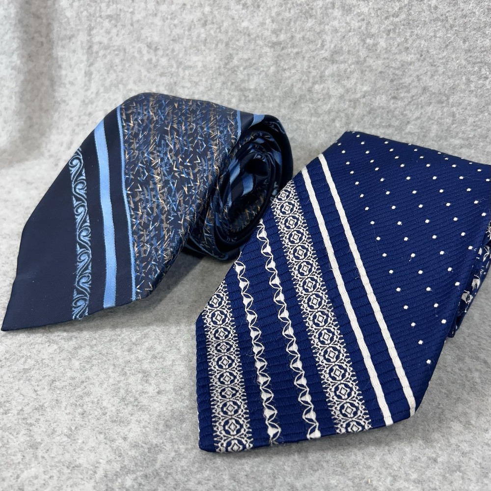 Vintage Montgomery Ward WARD Mens Neck Tie Lot Blue Striped & Polka Dot Retro